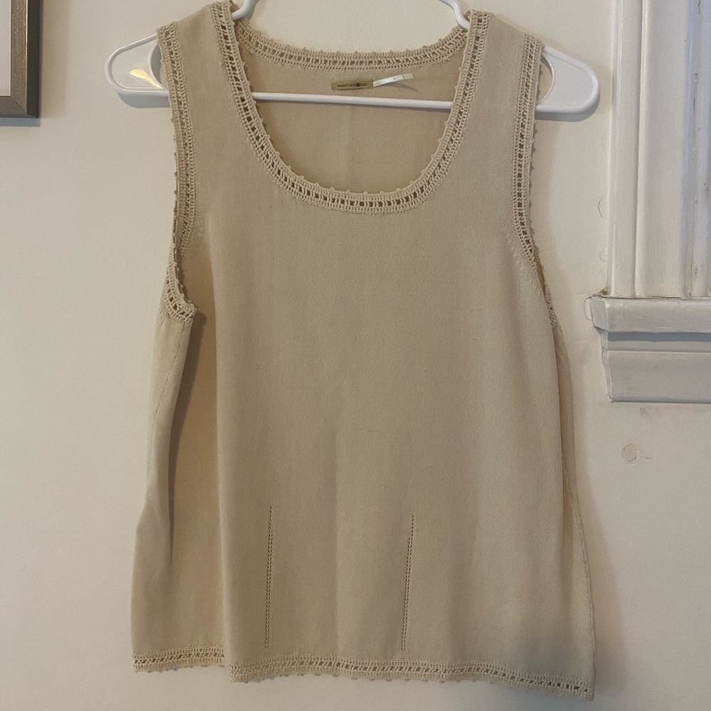 Max Studio Tan Lace Trim Tank Top